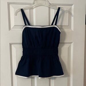 Navy Blue J Crew Factory Women's Peplum Top with White Trim Size 4 NWT